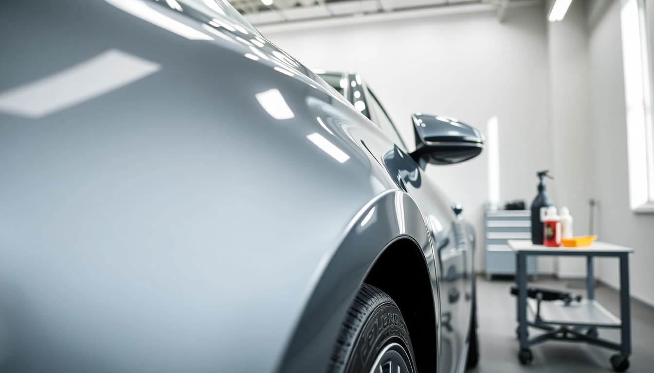 Apply ceramic coating Chattanooga for a stunning car finish in a modern detailing studio.