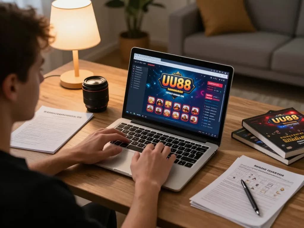 Player strategizing with the UU88 online casino during an evening home session, showcasing a personal gaming atmosphere.