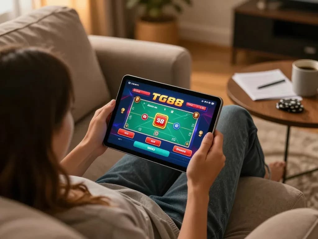 Player enjoying online gaming at home using the TG88 app for poker