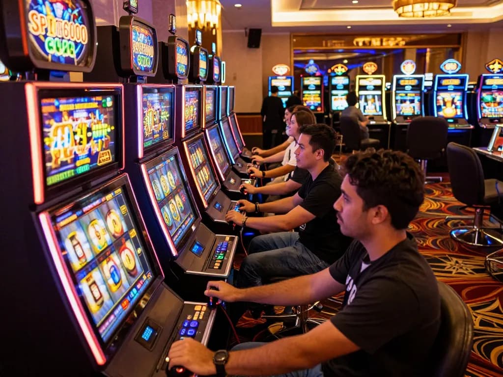 Players engaging with Link Gaco slot machines in luxurious casino environment