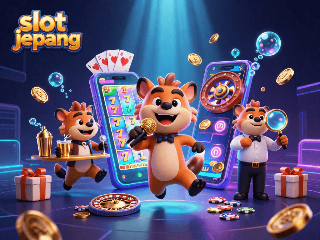 Experience thrilling wins with slot jepang in a vibrant comedy casino illustration featuring hyenas.