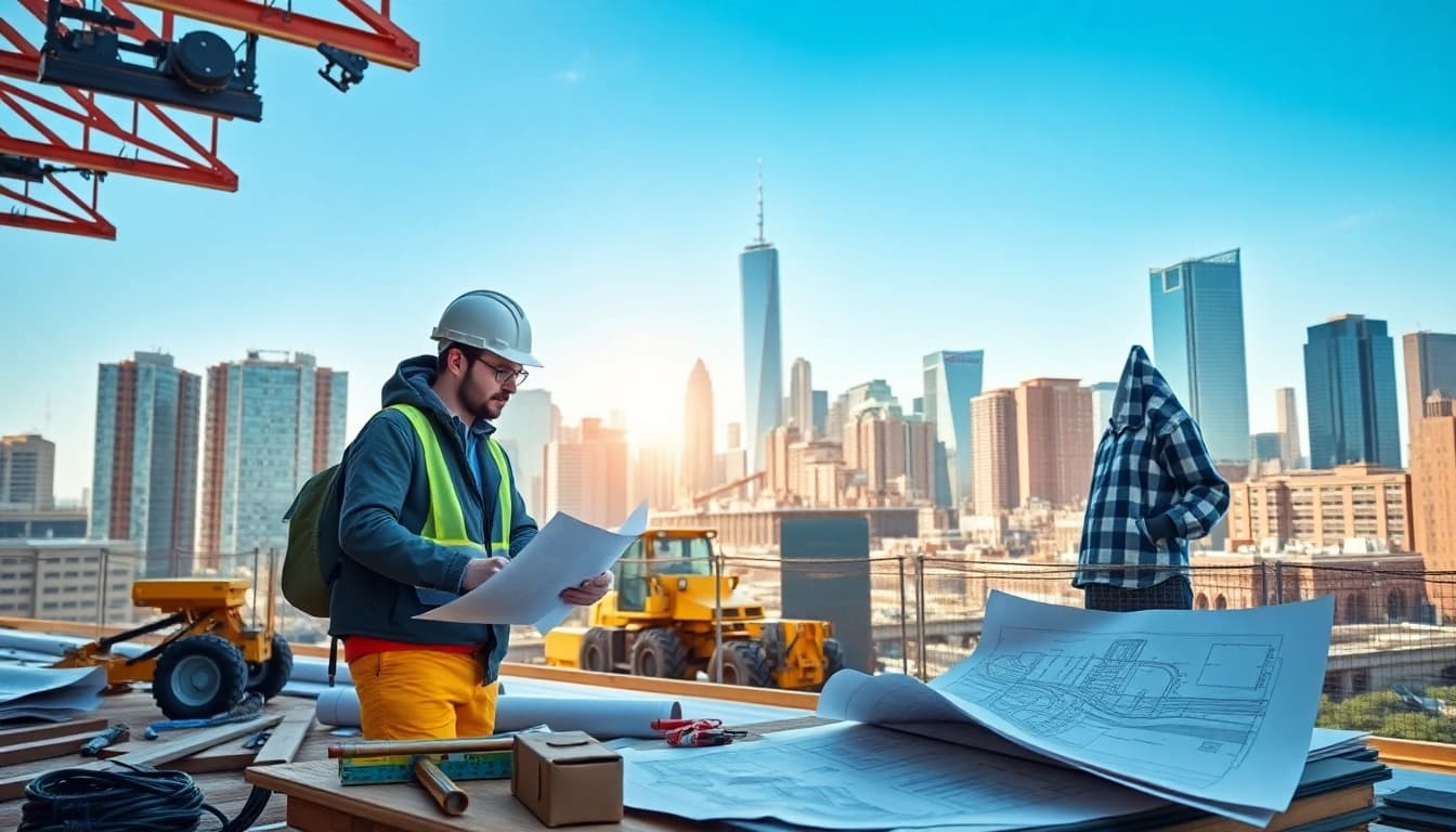 Dynamic teamwork by a Manhattan Commercial General Contractor on a bustling construction site.