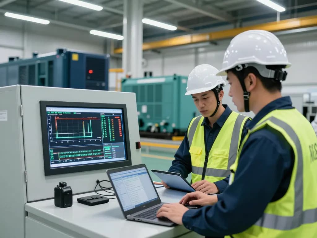 Engineers collaborating on Global Power metrics in a modern facility.