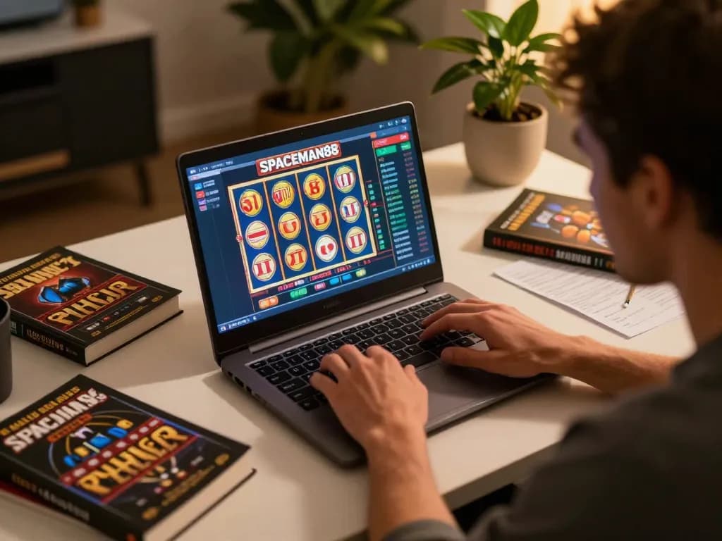 Engaging gameplay scene of slot-gacor2026 showcasing a player analyzing strategies while using online tools.