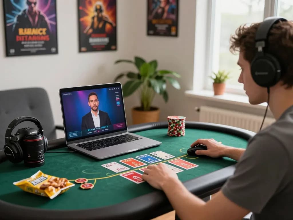 Player enjoying live baccarat on a laptop, illustrating the vibrant world of 바카라사이트 gaming.