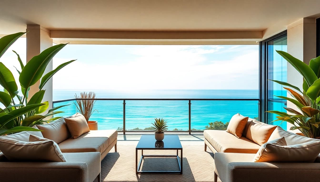 Explore a stunning condo for rent Pattaya with a breathtaking ocean view and inviting outdoor seating.