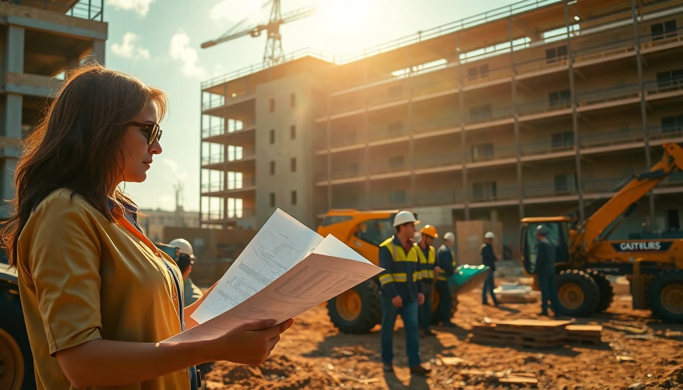 Workers collaborating on a Carolinas construction site showcasing diverse roles and teamwork.