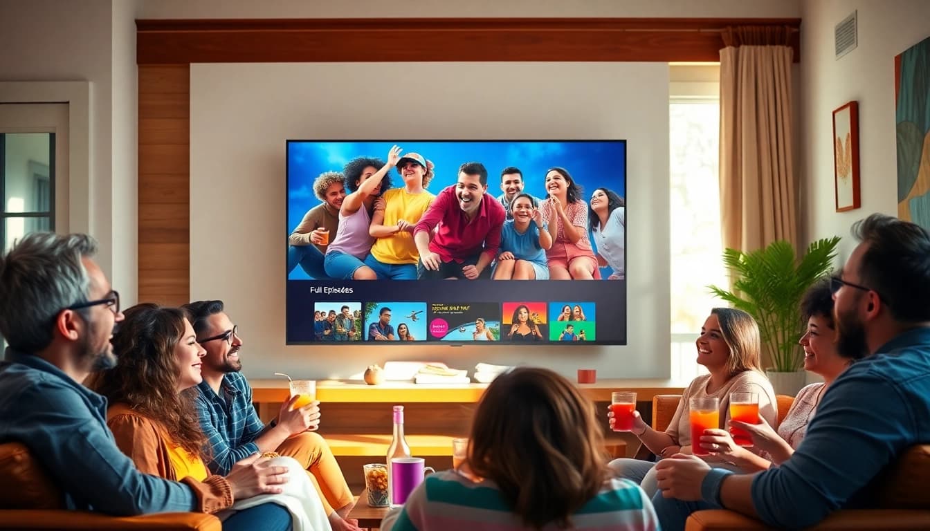 Enjoy together as friends watch full episodes online in a cozy living room setting.