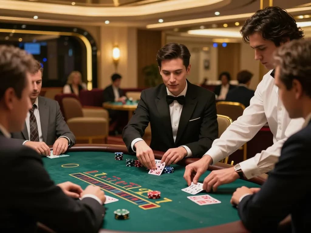king33 blackjack players strategizing at a live casino table with elegant decor
