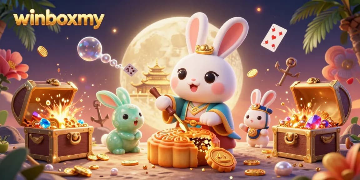 Experience the excitement of winboxmy with a vibrant moon rabbit scene revealing poker chips.