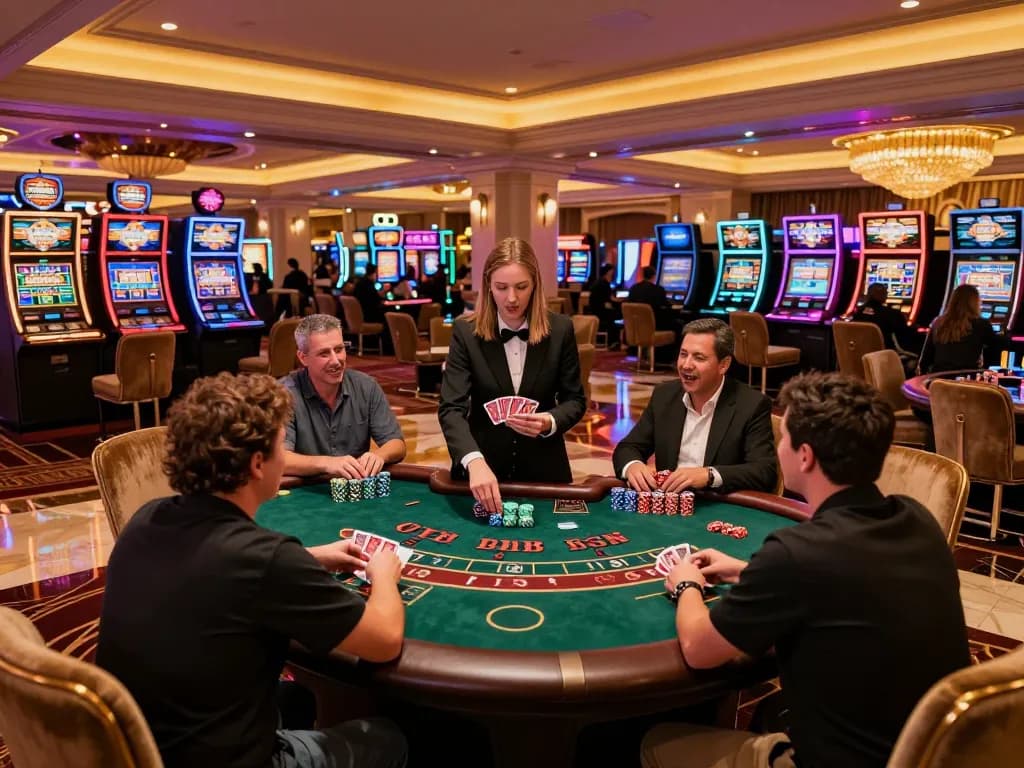 Experience giường bệnh nhân style gaming at a vibrant Las Vegas casino blackjack table with strategic players engaged