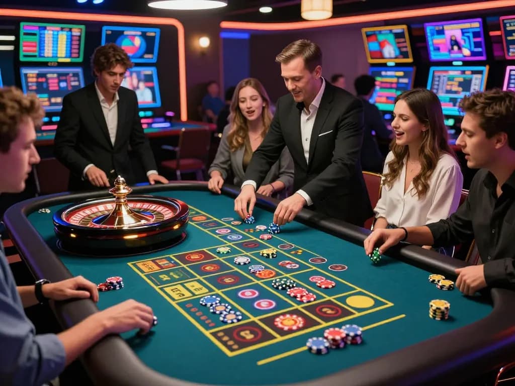 Engaging moment at online casinos Canada as players place bets on a vivid roulette game.