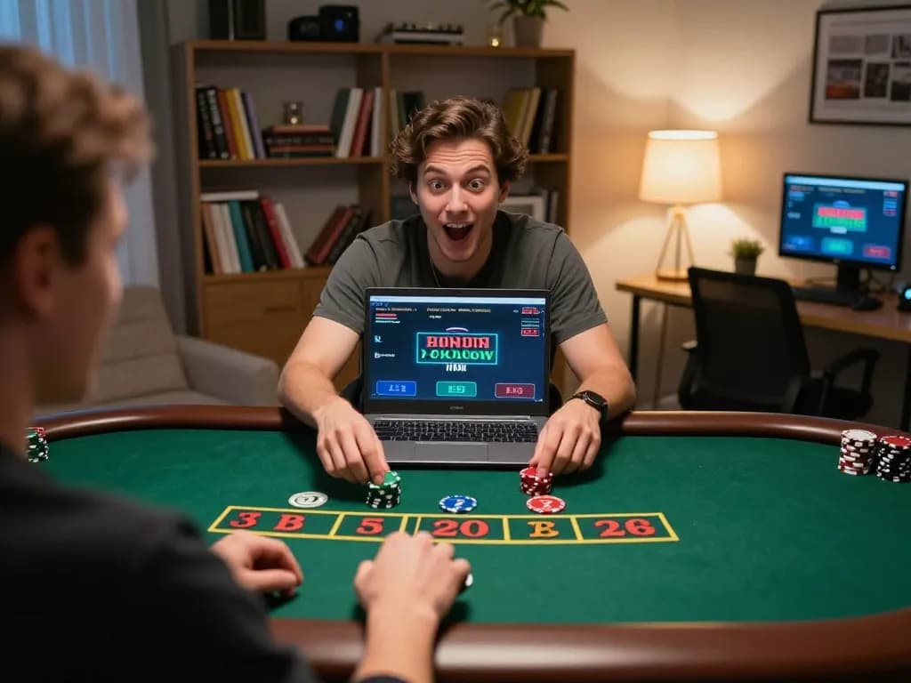Engaged player at home using Bet88 to place a strategic bet in blackjack, showcasing Thương hiệu Bet88's online gaming.