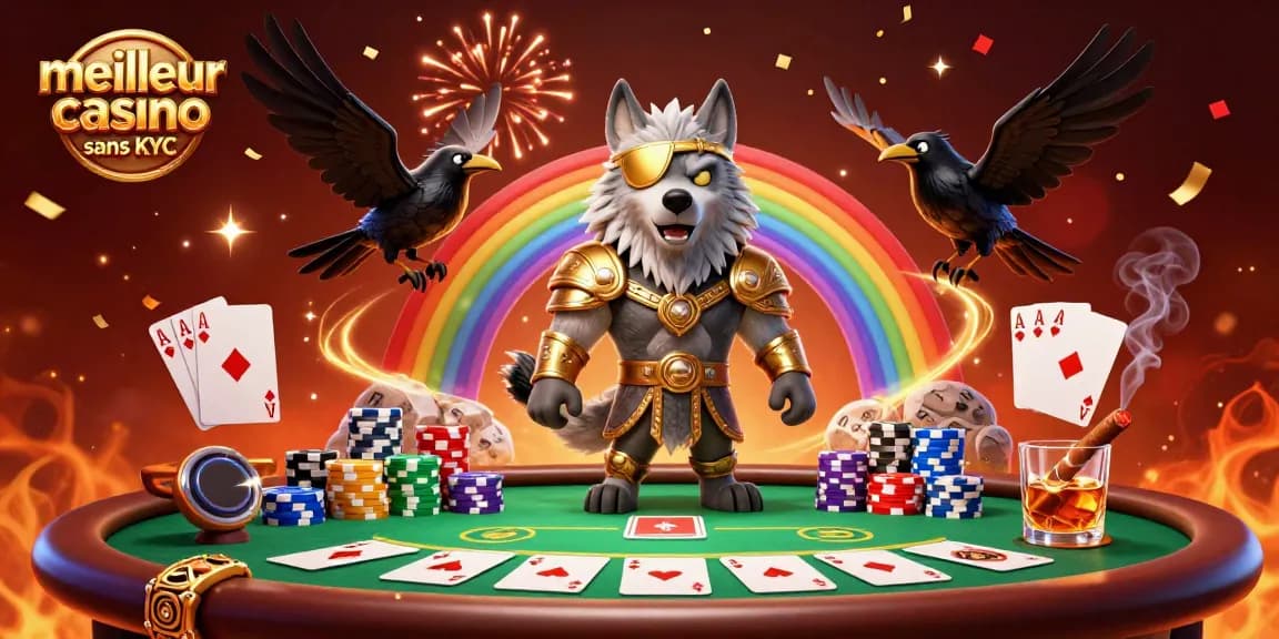 Jouez dans le meilleur casino sans KYC avec ce visuel captivant de poker et de mythologie.