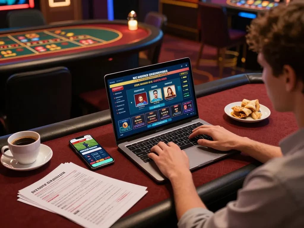 Engaging in online gaming at kkwin on a laptop with snacks and notes.
