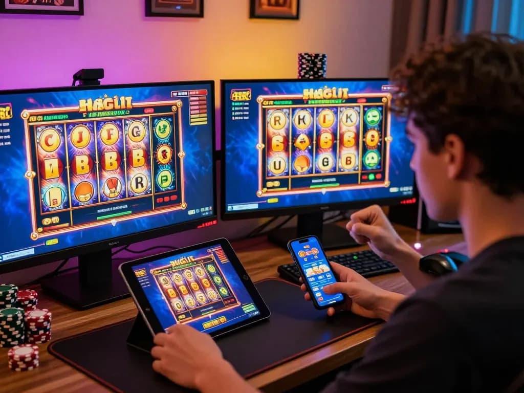 Engaging player excited at winning spin on slot server luar negeri during online gaming session.