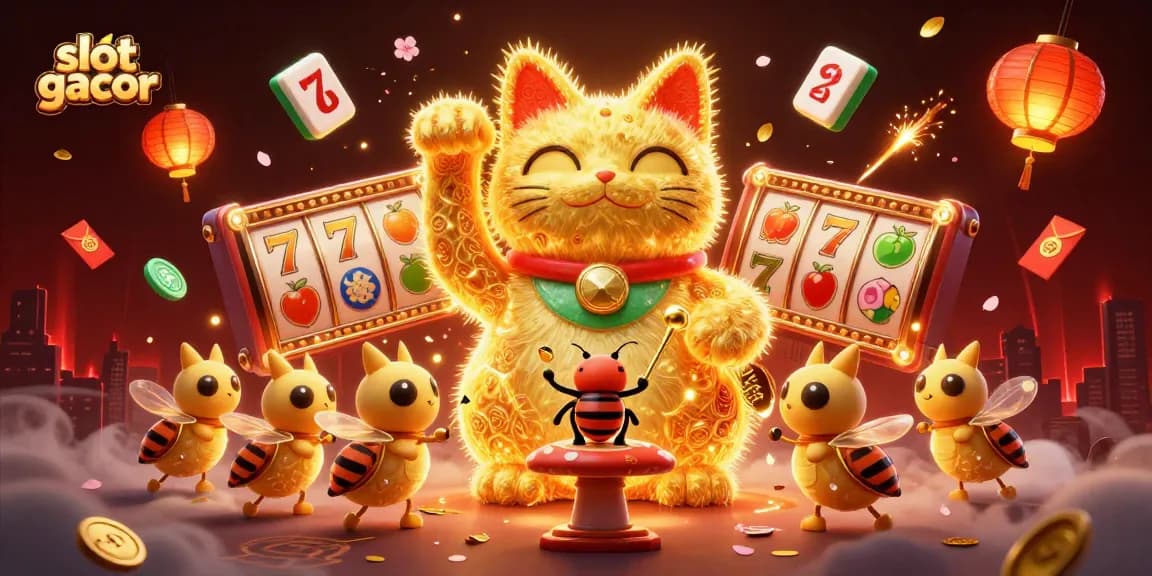 Experience the thrill of slot gacor with this vibrant 3D illustration capturing lucky symbols and wins.
