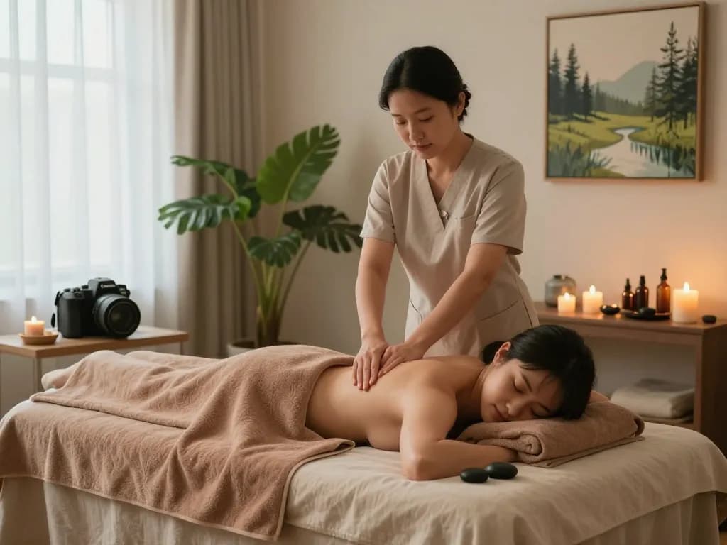 Relaxing 마포스웨디시 massage session in a serene wellness studio.