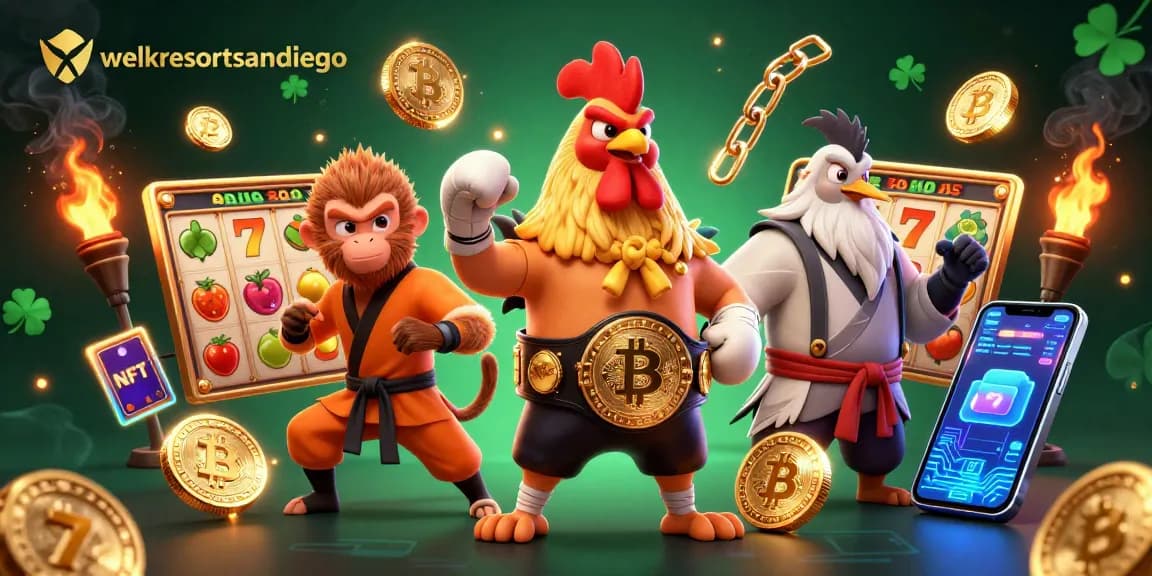 Engage in thrilling wins at welkresortsandiego, featuring vibrant slots, Bitcoin coins, and dynamic characters.