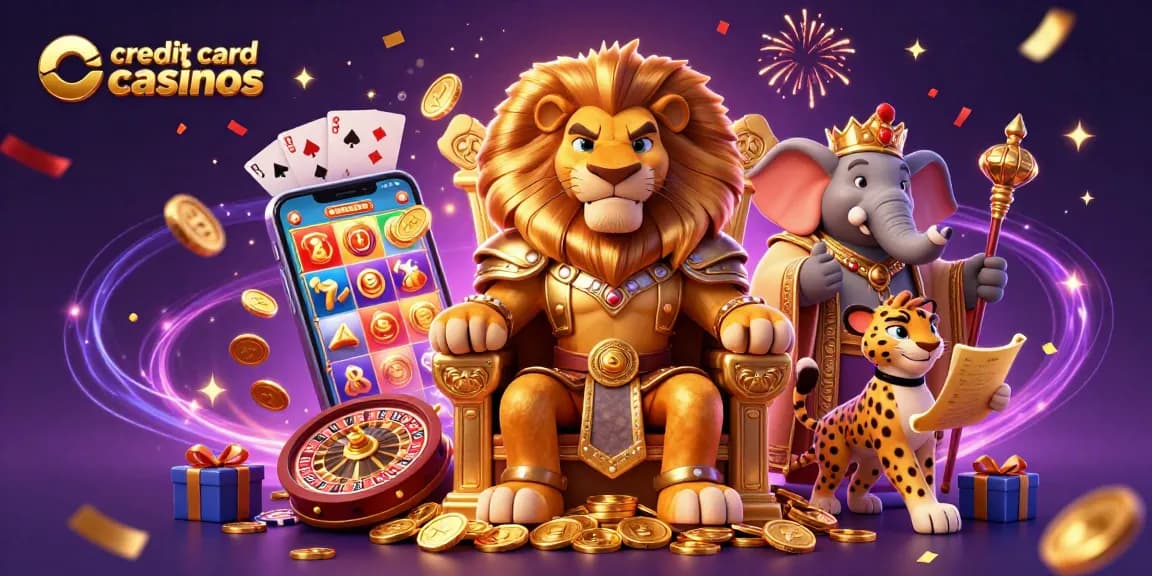 Experience dynamic gameplay at credit card casinos with vibrant slot games and celebratory effects.