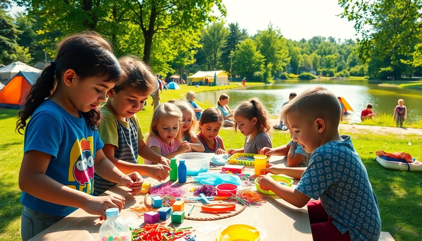 Kids participating in fun activities at a homeschool summer camp in a vibrant outdoor setting.