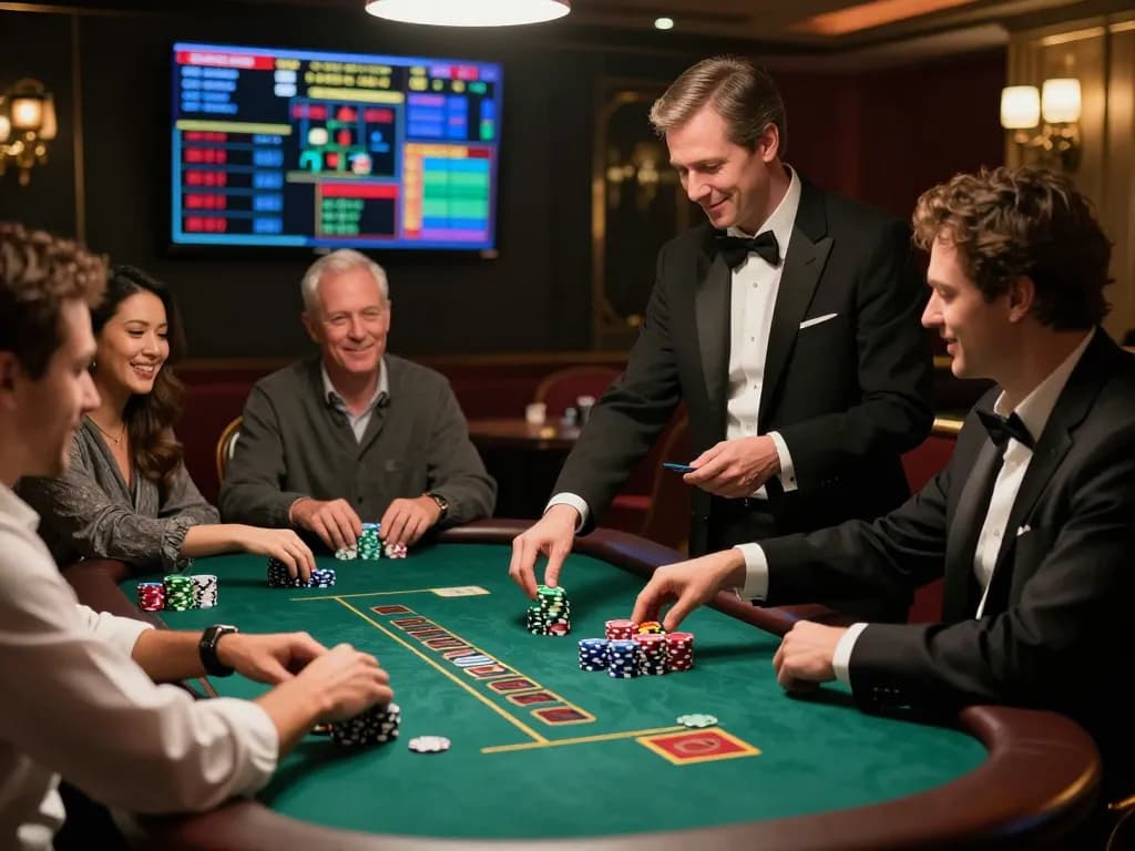 SBOBET live casino experience with players enjoying blackjack, dealer engaging with warm ambiance