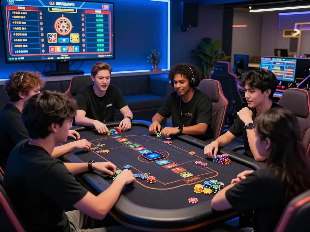 Agen Togel gaming scene with players engaged and vibrant atmosphere highlighting online gambling excitement.