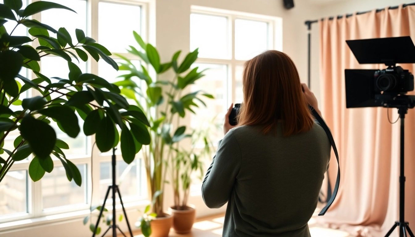 Engaging photography company edmonton showcasing a portrait session in a vibrant studio.
