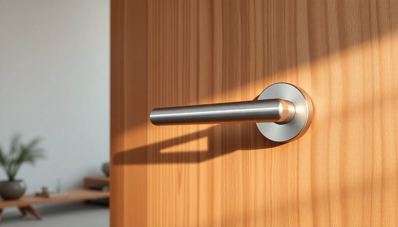 Innovative door handle manufacturers showcase polished hardware in a modern space.