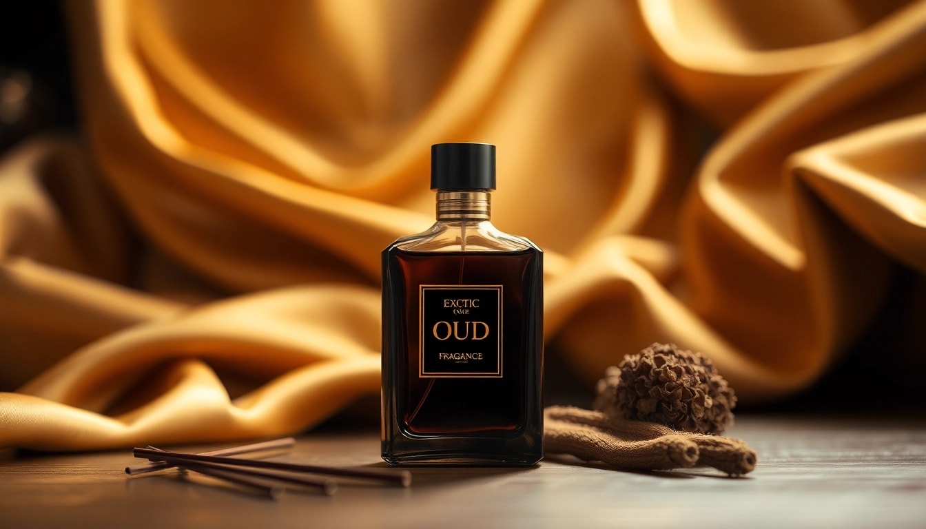 Oud for greatness alternative perfume bottle surrounded by luxurious decor showcasing sophistication.