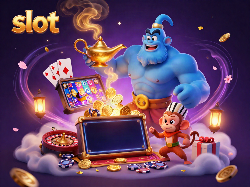 Experience thrilling slot adventures with a genie, magic carpet, and spinning reels.