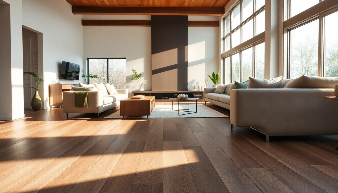 Showcase waterproof vinyl flooring in a styled living room, emphasizing its sleek, modern design.