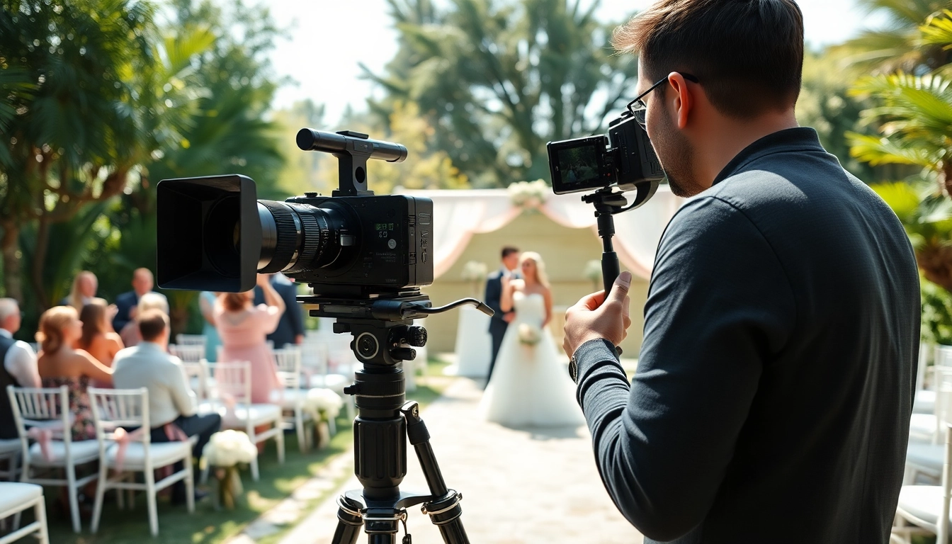Capture the essence of on-site videography with a professional videographer at a wedding.