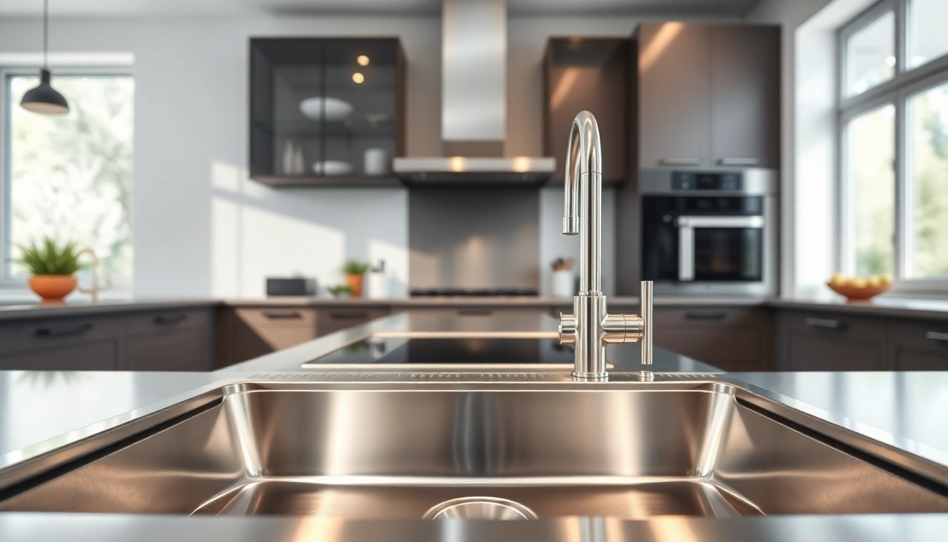 Exquisite kitchen sink in stainless steel with a polished finish in a stylish modern kitchen.
