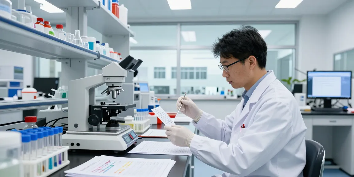 Retatrutide research supplier's lab setup with scientists analyzing peptides and data.