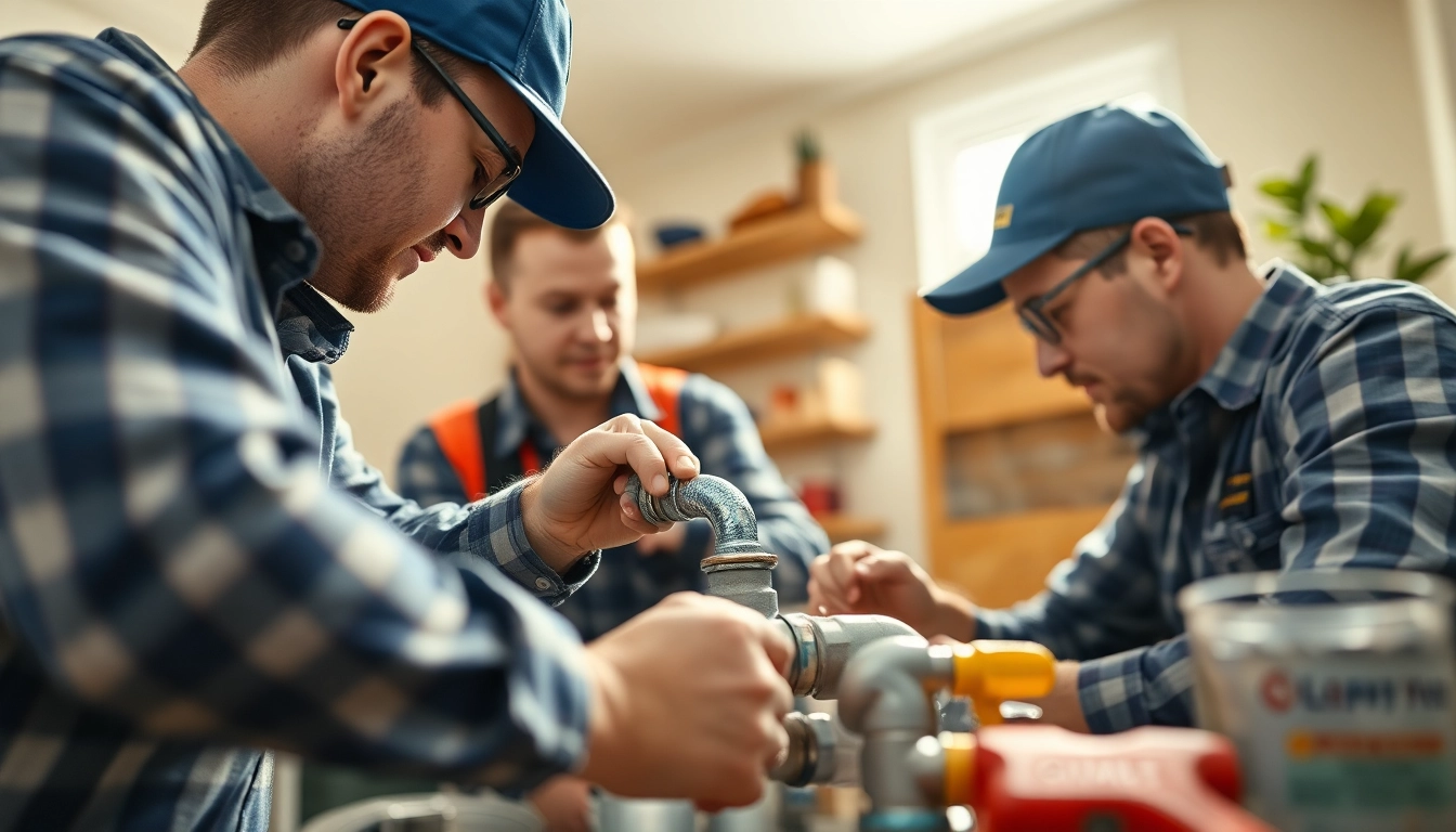Whole house repiping services Clearwater FL showcased by professional plumbers actively working on a pipeline installation.