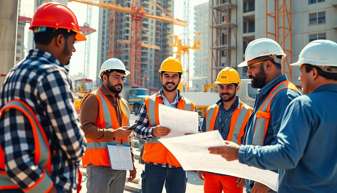 Enhancing construction workforce development through teamwork and skill in a vibrant on-site setting.