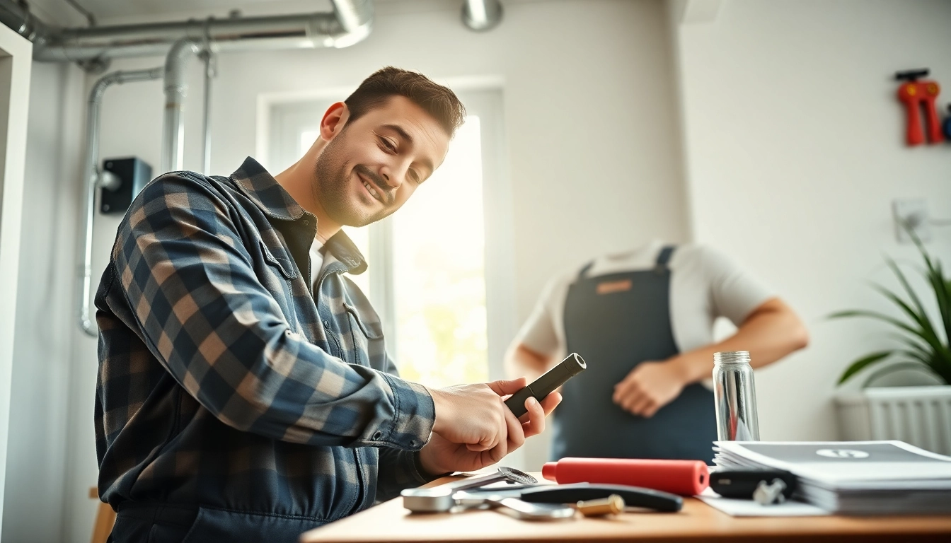 Find a trusted plumber near me performing maintenance in a modern home setting.
