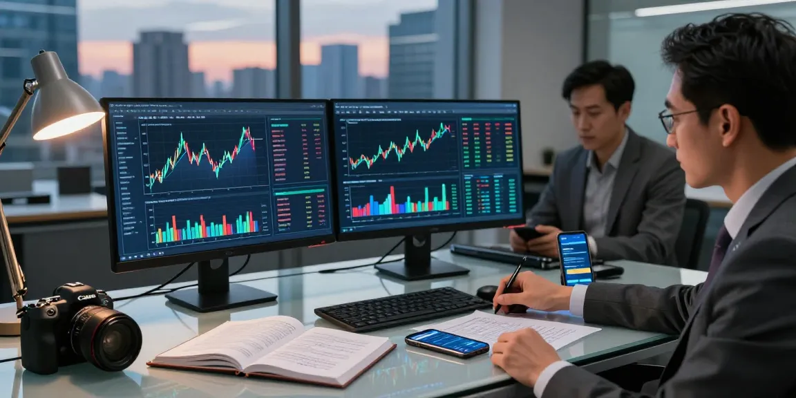 Analyzing financial crime intelligence data in a modern office setting with dual monitors and investigation tools.