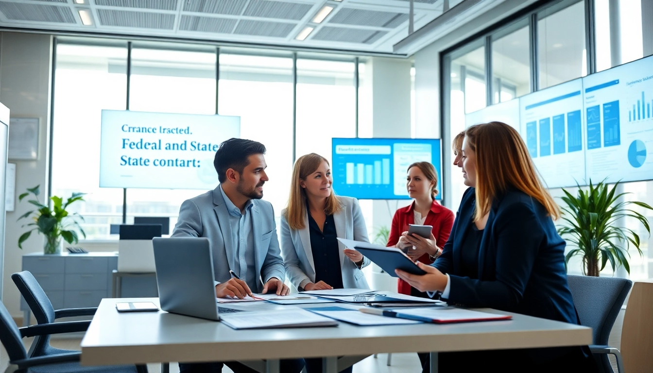Strategic collaboration on Federal and State contracts in a professional office environment.
