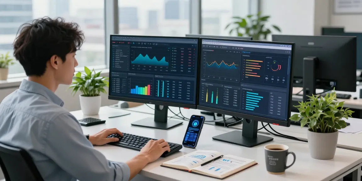 Detect AI image analysis in a modern office setting with real-time data displays.