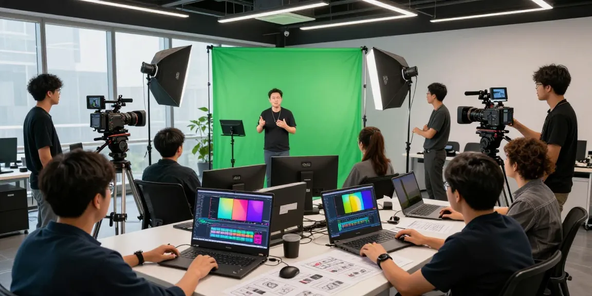 Singapore's leading corporate video production company team collaborating creatively in a modern studio environment.