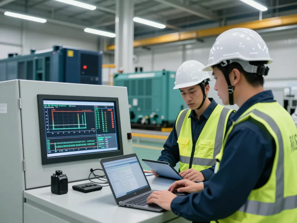 Engineers collaborating on Global Power metrics in a modern facility.