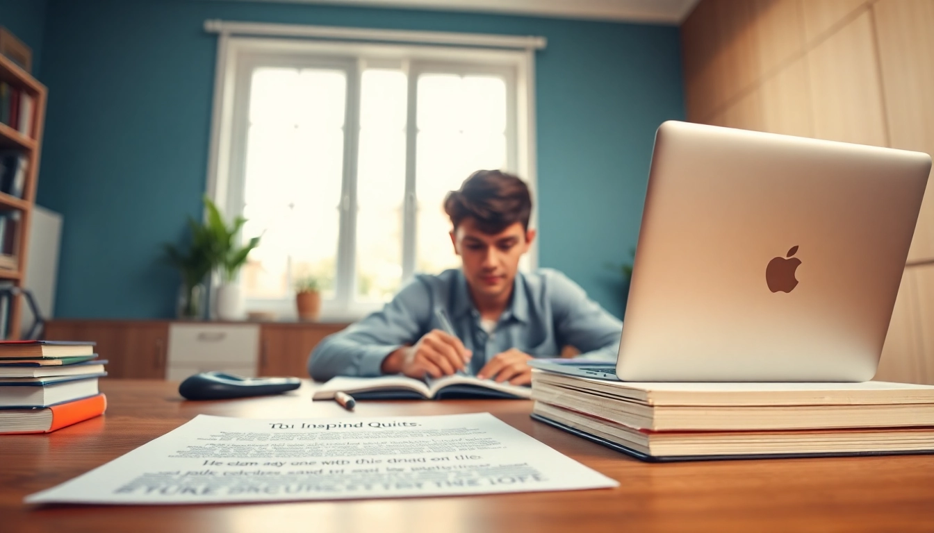 Focused study session in the exam assistance industry, showcasing a student with study materials.