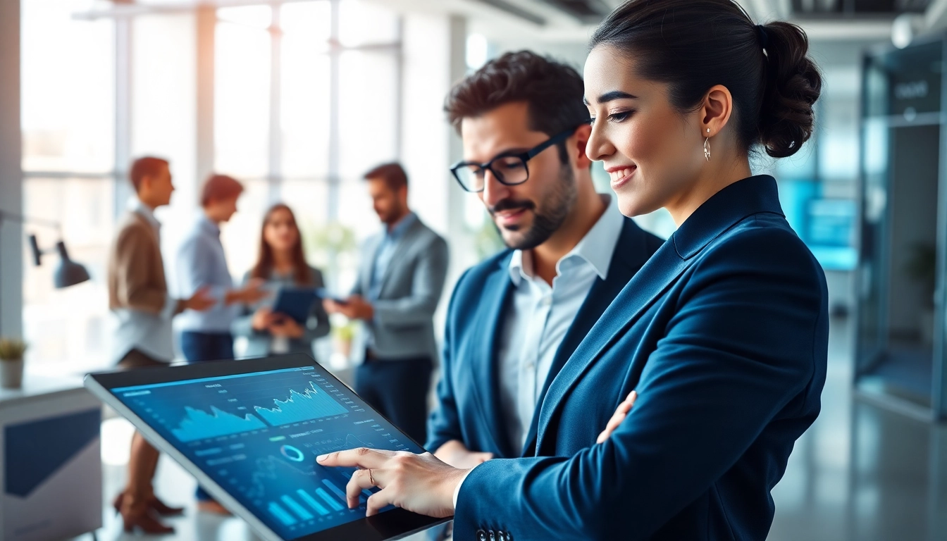 Showcasing an enterprise assistant aiding teamwork with a modern digital interface.