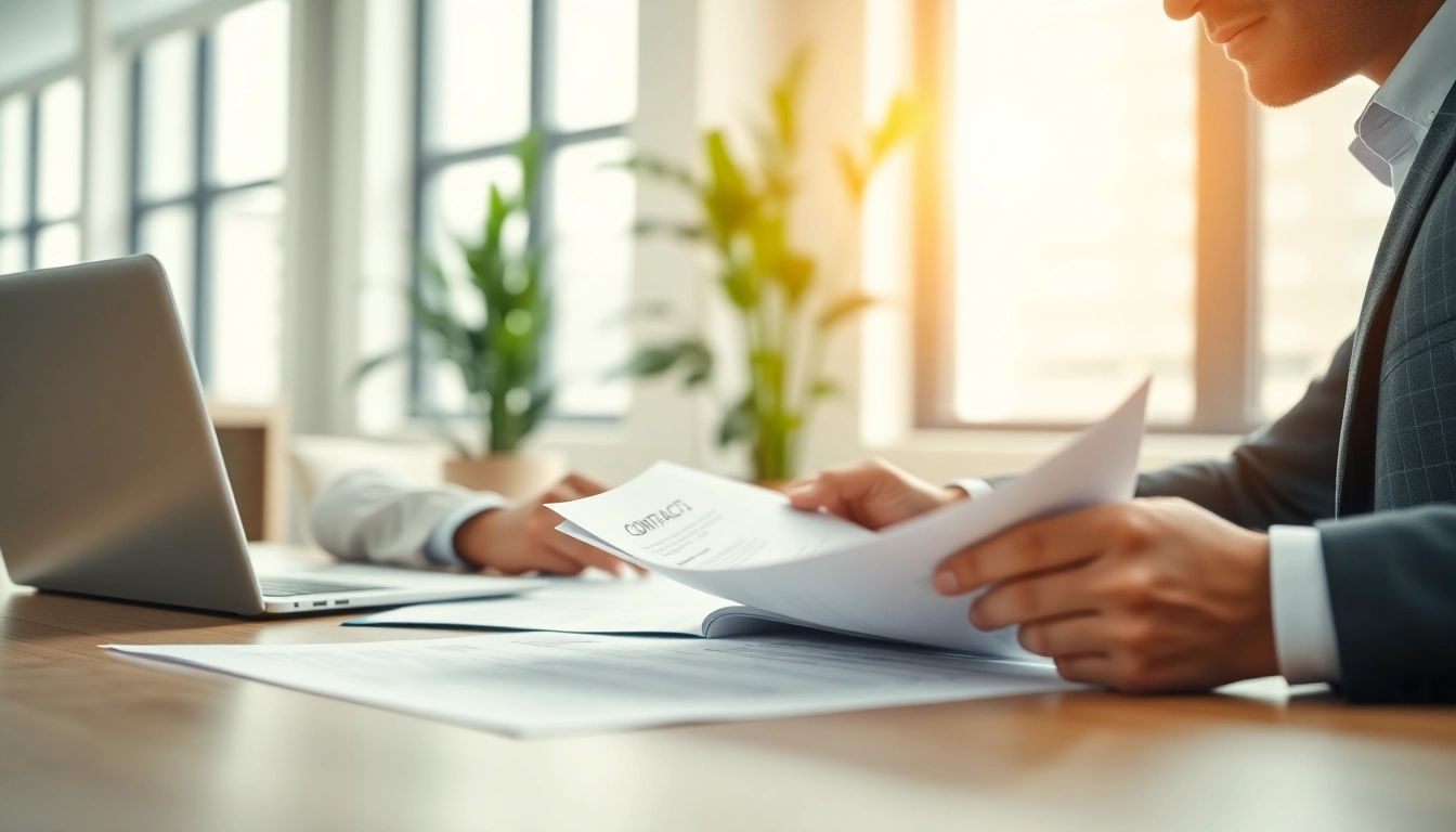An expert analyzing contracts and grants in a bright office, showcasing professionalism and focus.
