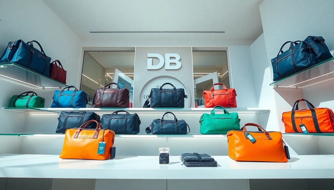 Showcasing Db bags in a modern retail environment with vibrant colors and sleek design elements.