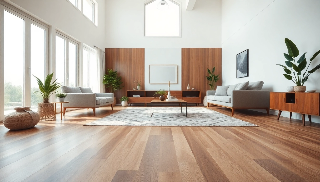 Showcasing vinyl flooring in a sophisticated living room with natural light and elegant decor.