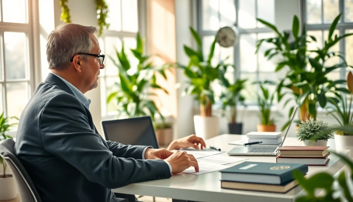 Agriculture lawyer advising clients in a welcoming office, emphasizing legal expertise and professionalism.