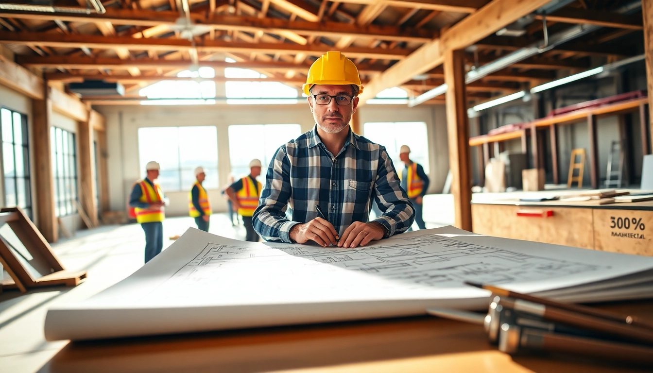 Manhattan Commercial General Contractor supervising construction progress with a team.